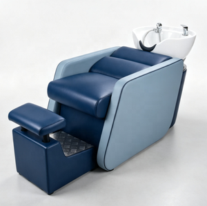 Fauteuil de lavage moderne pour salon de coiffure en cuir PU avec bac en céramique, repose-pieds fixe, facile à nettoyer, mobilier commercial - Product Image 5