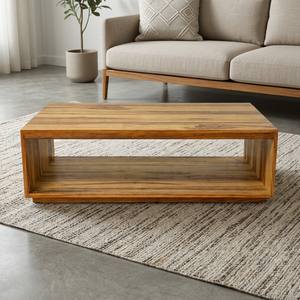 Mesa de Centro Moderna de Madera de Lujo con Estante de Almacenamiento, Diseño Minimalista, Mueble para Sala de Estar Ideal para Apartamentos - Product Image 1