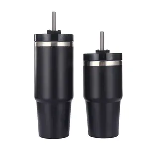New design fashion double wall thermos coffee cup stainless steel tumblers colored wine milk Mug with straw and 2 lids