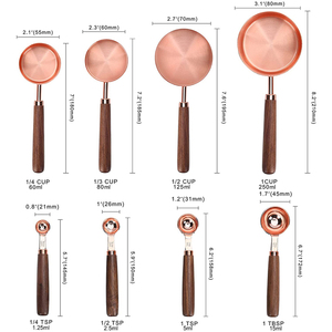 Kitchen 8 PCS Long Wood Handle Powder Coffee Copper Gold <strong>Measuring</strong> <strong>Cups</strong> and Spoons Set - Product Image 2