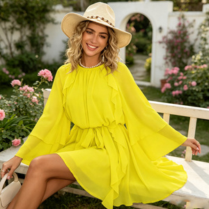 <b>Ruffle</b> Hem Long Sleeve Casual <b>Dress</b> Loose Fit and Flare Knee Length Women Mini <b>Dress</b> - Product Image 4