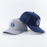 Casquettes de golf de baseball Oxford grises à 5 panneaux personnalisées avec patch de broderie et motif de points de découpe au laser Gorras perforés en gros
