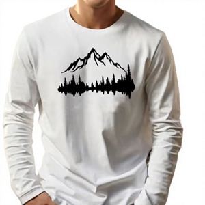 Camiseta de manga larga para hombre, 100% algodón puro, corte holgado, cómoda, deportiva y de ocio, con estampado de montaña, cuello redondo. - Product Image 1