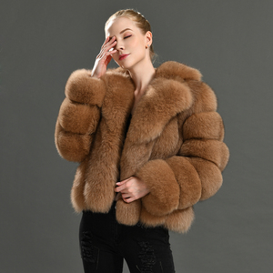 Cappotto invernale di lusso da donna con collo in vera pelliccia di volpe <span class=keywords><strong>Parka</strong></span> blu a maniche lunghe giacca traspirante in vera pelliccia di volpe - Product Image 2