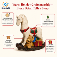 Boîte cadeau KW Cheval à bascule et ours en peluche de Noël - Ornement de table festif en résine de style européen, finition naturelle écologique