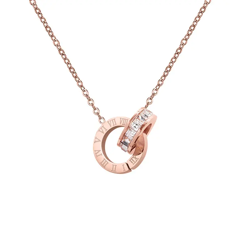 Double layered stainless steel necklace Charm Rose gold roman number necklaces Fashion jewelry personalized necklace for women