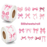 Lot de 500 autocollants adhésifs roses en forme de nœud de dessin animé, étiquettes de bénédiction adorables, fournitures de décoration pour emballages cadeaux de fêtes