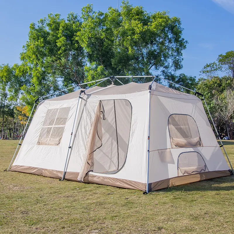 Doppellagiges wasserdichtes tragbares Glamping-Zelt mit 2 Türen und 2 Zimmern für große Familien 6 m Campingfläche Outdoor-Anwendung