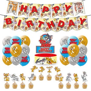 Mouse <strong>Tom</strong> &amp; Jelly Cartoon Party Decoration Includes Banners Latex Balloons Cake Topper for Kids <strong>Boys</strong> Girls Birthday Favor - Product Image 1