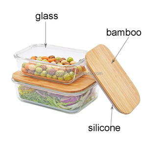 Boîte à lunch en verre disponible au micro-ondes, récipients de stockage d'aliments pour la maison et la cuisine avec couvercle en bambou - Product Image 2