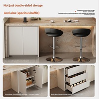 Comptoir de bar en ardoise de style moderne du milieu du siècle, îlot de cuisine compact à plan ouvert, poste de travail encastré, table multifonctionnelle