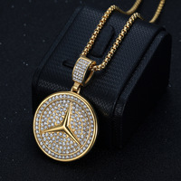 Colliers pendentifs de mode en acier inoxydable PVD plaqué or 18 carats, étanches, avec motifs Hip Hop, diamants incrustés, logos automobiles et pièces de monnaie