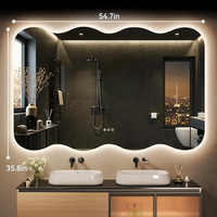 Miroir de salle de bain moderne mural argenté, rétroéclairé, anti-buée, avec interrupteur tactile LED de luxe, miroir de vanité asymétrique pour la décoration intérieure
