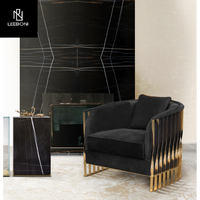 Fauteuil d'appoint confortable pour salon, fauteuil de luxe moderne, fauteuil de salon d'hôtel avec structure en métal doré, fauteuils noirs