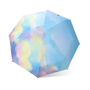 Parapluie à cinq plis pour femme, Parasol créatif coupe-vent de couleur ciel étoilé