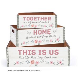 Ensemble de <span class=keywords><strong>3</strong></span> caisses de rangement en bois peintes écologiques Love Bless, couleur et taille personnalisables, boîte rectangulaire élégante faite à la main pour la maison - Product Image 3