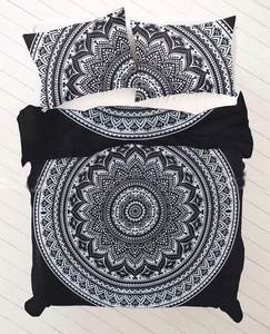 Housse de couette et 2 taies d'oreiller Queen Size, style Boho, motif Mandala Indien Ombré Noir et Blanc - Product Image 3