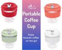 Tasses à café transparentes réutilisables résistantes à la chaleur, tasse à café en Silicone et en verre avec couvercle en Silicone pour fille, vente en gros