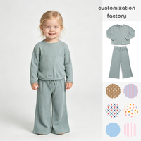 Ensemble 2 pièces en tricot gaufré pour bébé fille, haut à manches longues et pantalon à jambes larges, vêtements décontractés pour enfants, printemps-automne
