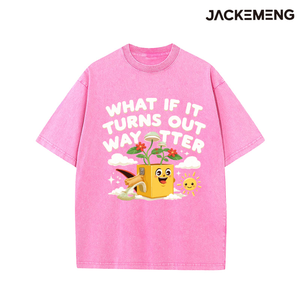 T-shirt in cotone oversize lavato con stampa What if IT Turns Out Way Better Cartoon Box Plant, maglietta casual da tutti i giorni in stile streetwear retrò - Product Image 5