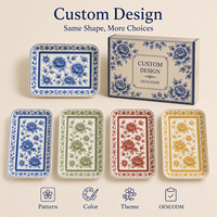 Ensemble de plats de service en céramique à motif floral de pivoine, petit plat rectangulaire en céramique personnalisé, plat à nourriture pour salade, nouilles, sauce, OEM ODM en gros