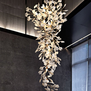 Lustre et luminaire suspendu en céramique blanche post-moderne en forme de feuille de ginkgo pour salon, chambre à coucher, décoration intérieure - Product Image 5
