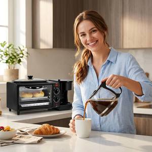 Máquina de Desayuno 3 en 1 de Acero Inoxidable con Protección Contra Sobrecalentamiento, Control Mecánico para Café y Horno, para Uso Doméstico - Product Image 3