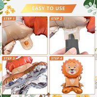 8 ballons en feuille d'aluminium en forme d'animaux debout avec base - Lion, ours, vache, singe, koala, tigre, éléphant, lapin, thème de la faune de la jungle