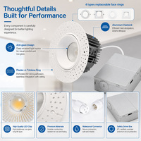 Anneaux de boue ronds carrés sans garniture 120V Dimmable Anti-éblouissement 4 en 5 température de couleur LED Downlight encastré sans garniture pour hôtel