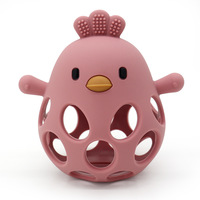 Hochet de dentition en silicone sans BPA, motif animal de dessin animé, hibou et poussin mignons, jouet creux à saisir pour bébé, jouet sensoriel à mâcher pour soulager les poussées dentaires, cadeau