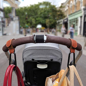PU leather stroller <b>hooks</b>, child seat handle <b>hooks</b>, portable carabiner Velcro stroller <b>hooks</b> - Product Image 3