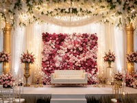 Kain Latar Belakang Dinding Bunga Buatan Warna Burgundy Pink, Panel Bunga untuk Dekorasi Pernikahan, Pesta, dan Acara