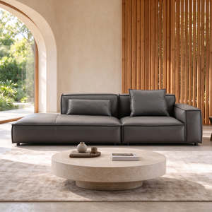 Sofá de Cuero en Forma de L de 2 y 3 Plazas, con Cojines Desmontables, Reposabrazos y Base de Perfil Bajo, Moderno, para Sala de Estar, Hotel o Villa - Product Image 2
