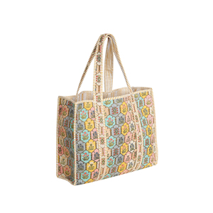 Bolso Tote Floral de Algodón Acolchado, Ecológico, Lavable, Reversible, Estilo Bohemio, Abierto por Arriba, para Todas las Temporadas, Hecho a Mano, para Compras y Playa - Product Image 2