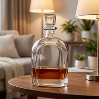 Bouteille en verre cristallin transparente de 700 ml, forme plate, haute résistance, anti-perforation, avec bouchon en liège, pour whisky, brandy, tequila, vin, avec logo personnalisé