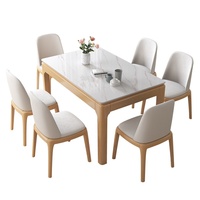 Table à manger extensible nordique en marbre et bois massif, rectangulaire, moderne, pour quatre personnes, ensemble de chaises, petit salon