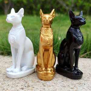 Hoyt Vende la Scultura Ornamentale Realistica Dipinta a Mano in Resina Nera Dorata del Dio Gatto Egiziano Antico ESB12 Faraone - Product Image 2