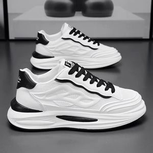 Zapatillas Casuales Blancas de Malla Gruesa para Hombre con Cordones, Punta Redonda, Transpirables, Estilo Caminar con Suela Gruesa - Product Image 1