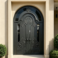 Porte d'entrée principale de villa haut de gamme en aluminium moulé double couche à arche, motif sculpté, taille personnalisée, porte extérieure de sécurité