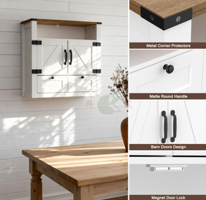 Armoire de salle de bain murale rustique de style ferme avec miroir, <span class=keywords><strong>porte</strong></span> <span class=keywords><strong>coulissante</strong></span> de type grange et tiroirs de rangement pour cuisine, buanderie et entrée - Product Image 5