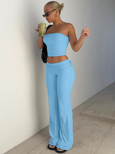 Completo Moda Primavera 2025 <span class=keywords><strong>King</strong></span> Mcgreen Star, Top a Fascia Tinta Unita con Pantaloni a Zampa, Vestibilità Slim per Donna - Product Image 3