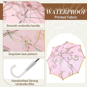 Multicolor Embroidered Modern Straight Manual <b>Umbrellas</b> 20.87in Auto Open Travel Business Gifts Decorative Picnics Beach Parties - Product Image 5