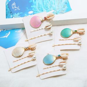 Ensemble de pinces à cheveux coréennes pour filles, motif coquillage et étoile de mer, 3 pièces, accessoires de fête doux pour l'été - Product Image 1