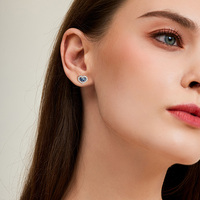 Boucles d'oreilles clous en argent S925 avec zircon cubique bleu en forme de cœur, bijoux délicats en forme de cœur d'amour