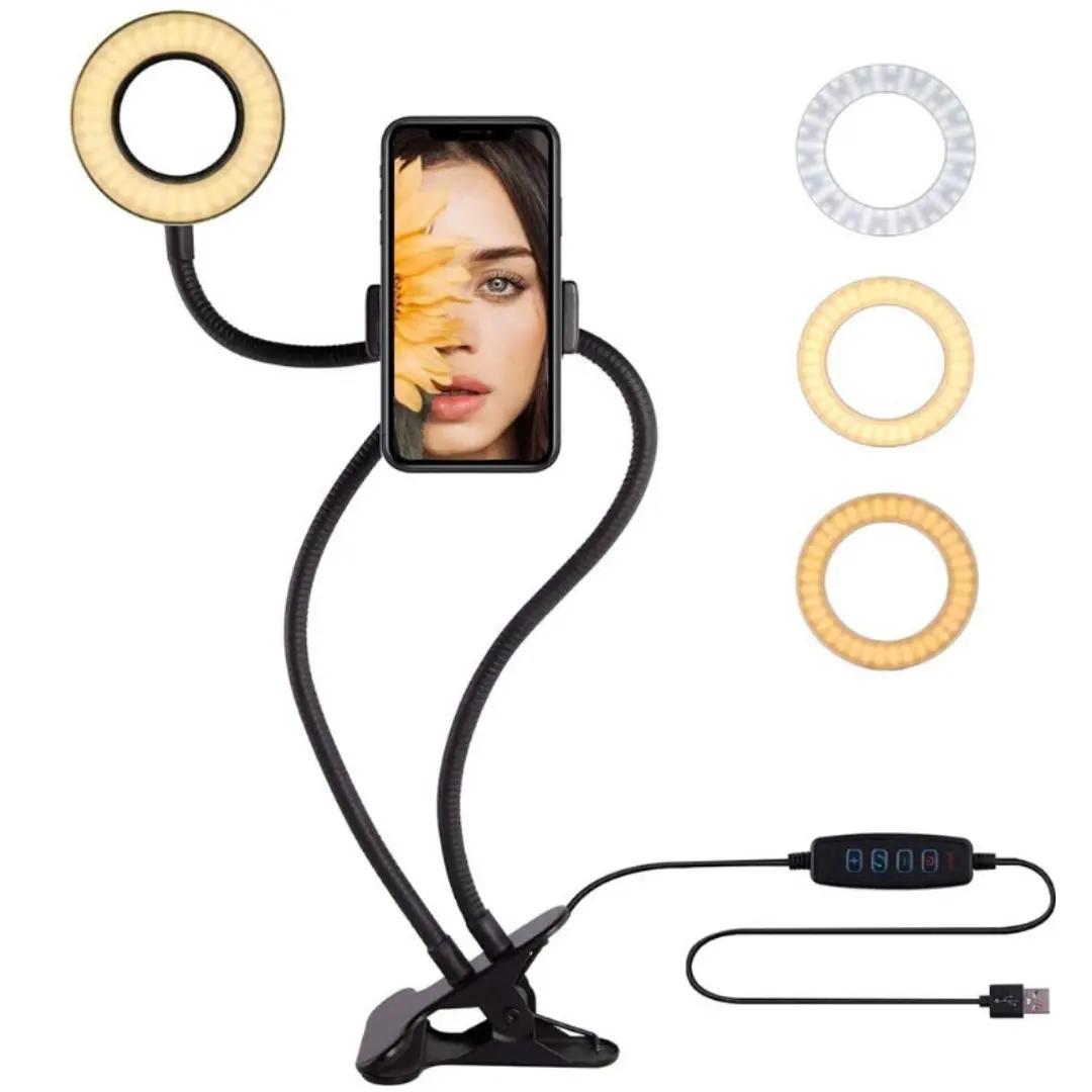 3.5 بوصة 2in1 كليب أدى Selfie مصباح مصمم على شكل حلقة مع هاتف محمول حامل حامل مرنة بث مباشر مصباح بث مباشر والمكياج الاستخدام