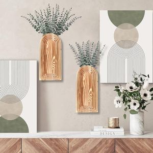 Set di Vasi da Parete in Legno - Finitura <span class=keywords><strong>Marrone</strong></span>, Decorazione Murale Moderna Stile Fattoria e Boho per Ingresso, Corridoio, Bagno, Soggiorno, Sala da Pranzo - Product Image 2