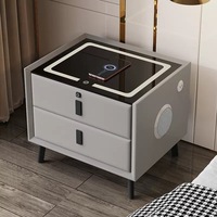 Mesita de Noche Inteligente 2026 con Carga Inalámbrica, Cerradura de Huella Digital, Multifuncional, de Madera Blanca, con Audio