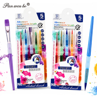 Panwenbo - Juego de 5 pinceles de acuarela sintéticos de nailon con mango de silicona y plástico, coloridos, para niños y principiantes