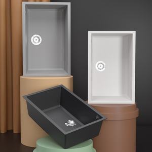 Évier de cuisine en granit et quartz, grand modèle, à poser sous le plan, couleur gris, robuste, moderne, pour usage domestique - Product Image 2