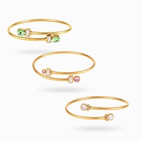 Maßgefertigter Schmuck Wasserdichtes 316L Edelstahl PVD Vergoldetes CZ Offenes Manschettenarmband für Damen Mode Verstellbares Geschenk